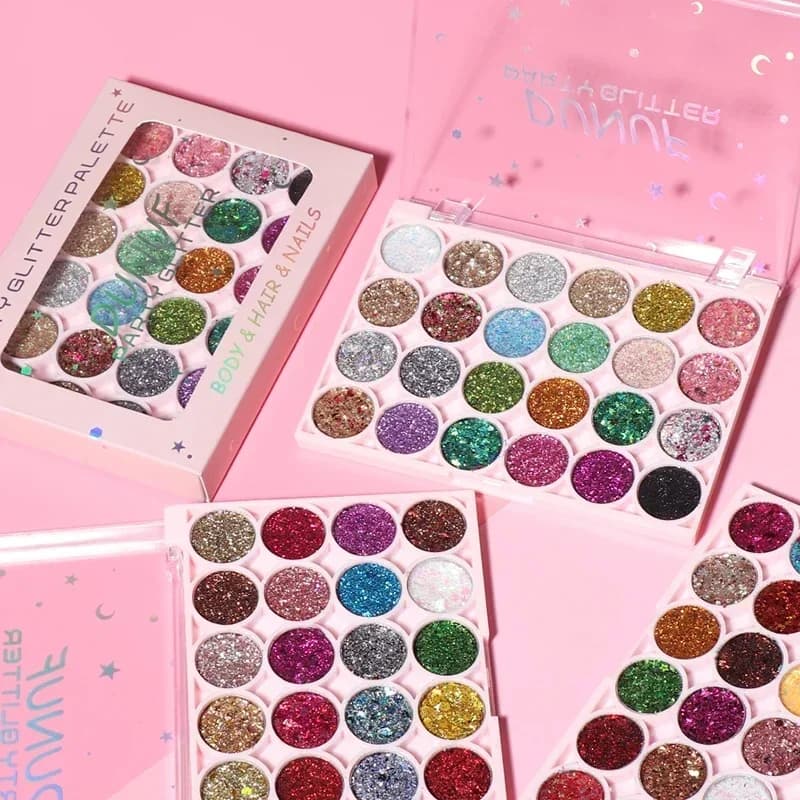 Palette Gel Glitter Viso e Corpo 24 Colori, Impermeabile, Paillettes Sciolte per Occhi e Capelli, Ombretto Multifunzionale, Cosmetici per Trucco e Decorazioni per Feste