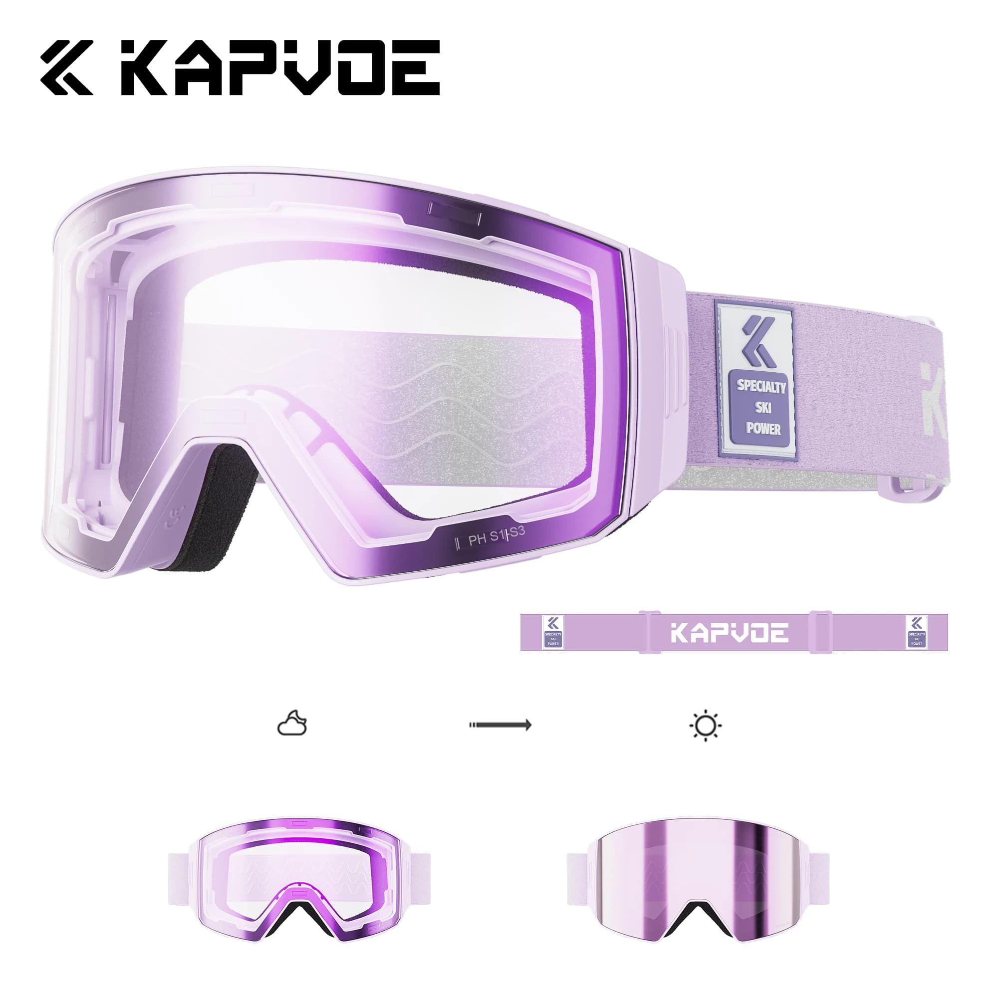 Kapvoe UV400 Photochromic Snow Goggles Ski Sunglasses Magnetic Anti-Fog Lenses Protection Fashion Men Women Ski Sports Glasses