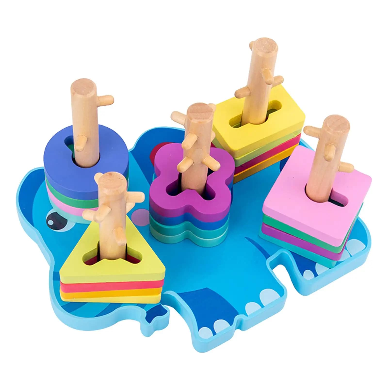 Blocchi di Costruzione in Legno a Forma di Animali Cartoon e Forme Geometriche per Bambini di 1-2 Anni