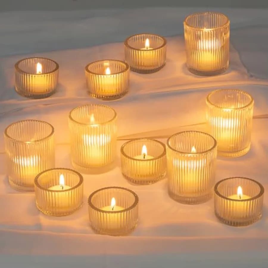 Portacandele Votivi in Vetro Trasparente: Set di 24 Portacandele Vintage Scanalati per Candele Tealight, Decorativi