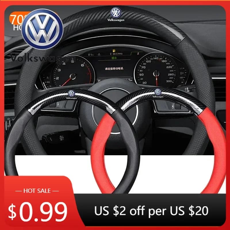 Carbon Fiber and Leather Cover for VOLKSWAGEN VW GTI B6, Protective Emblem Anti-slip and User Resistant