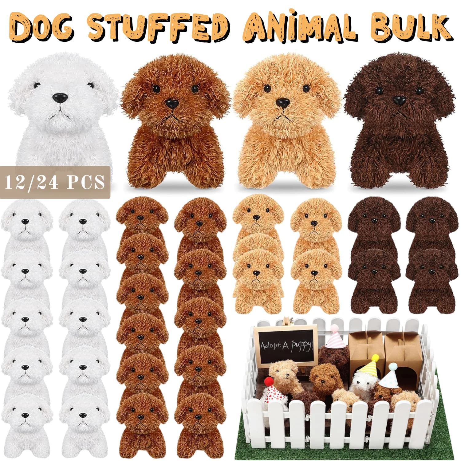 12-24PCS Teddy Dog Plush Toys Stuffed Puppy Dogs Soft Poodle Doll Animal Pet Toy for Adopt a Puppy Party Favors Birthday Gifts