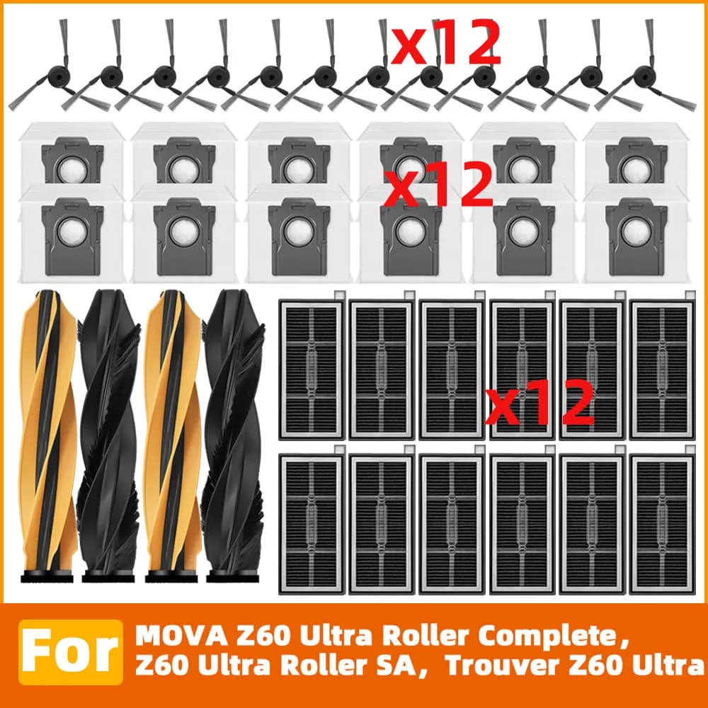 Compatibile per MOVA Z60 Ultra Roller Complete / Z60 Ultra Roller SA / Trouver Z60 Ultra Parti Spazzola principale e laterale Filtro Sacchetto della polvere Accessori
