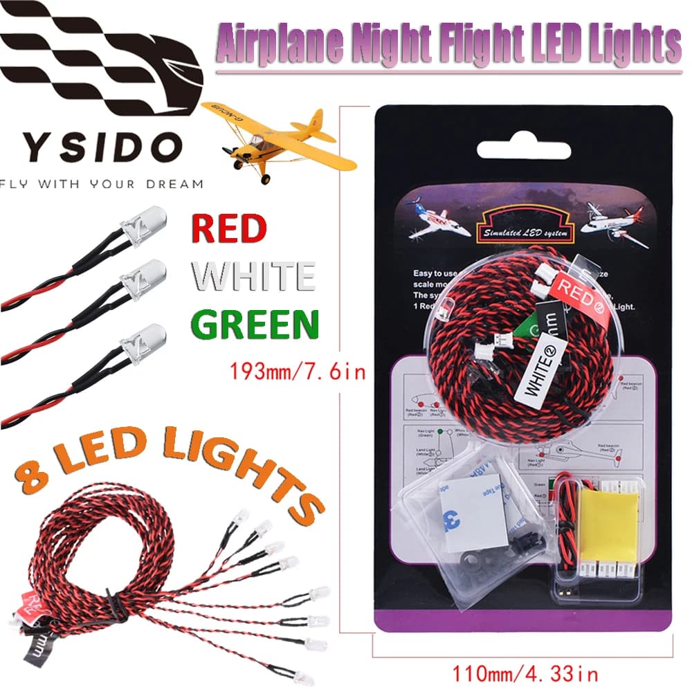 Sistema di illuminazione RC 8 Lampada flash a LED Set di luci di navigazione notturne Corrente 30mA PER accessori per elicotteri aereo ad ala fissa RC