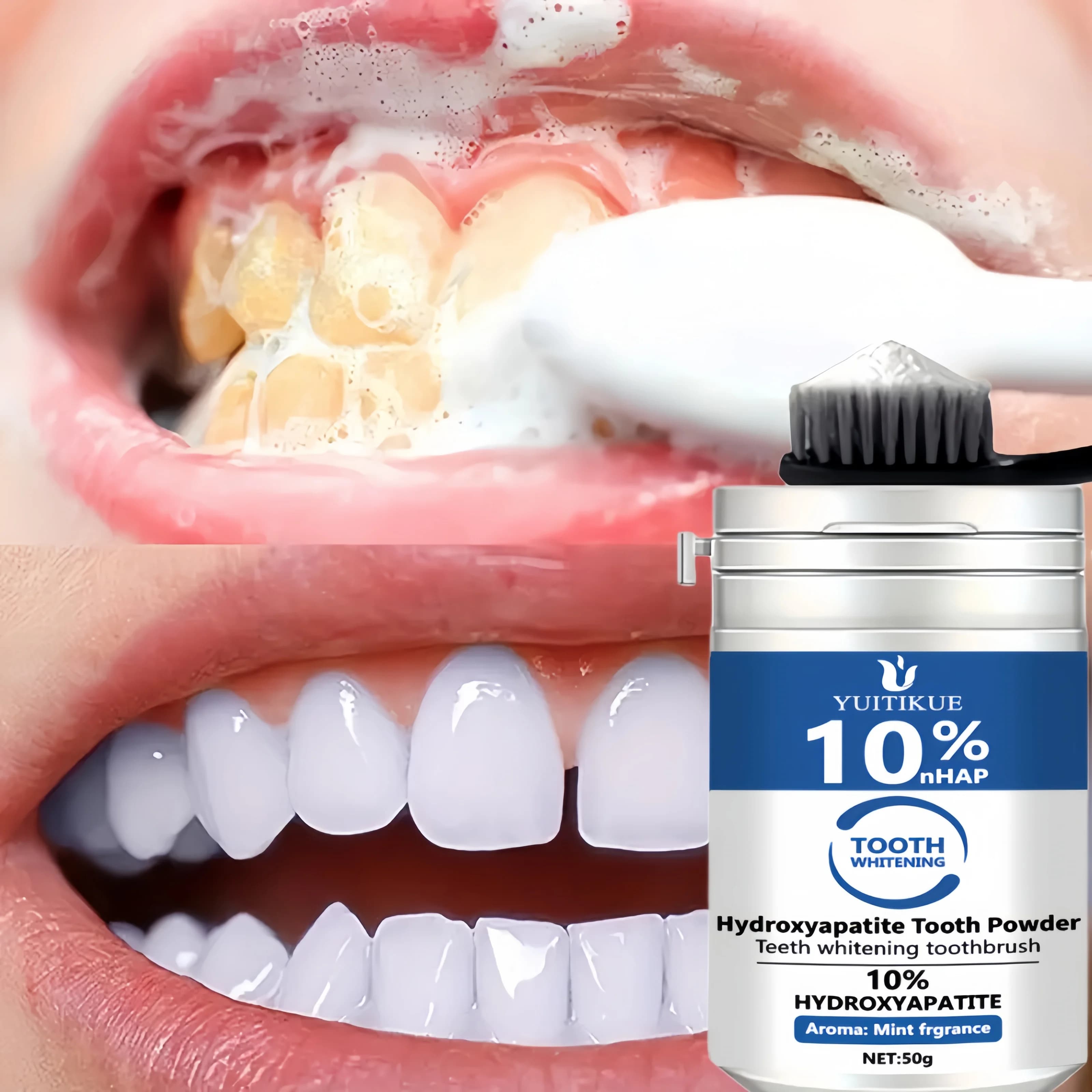 10 % hydrosapatite teeth whitening, deep cleansing cream with peppermint essential oil, fresh breath int