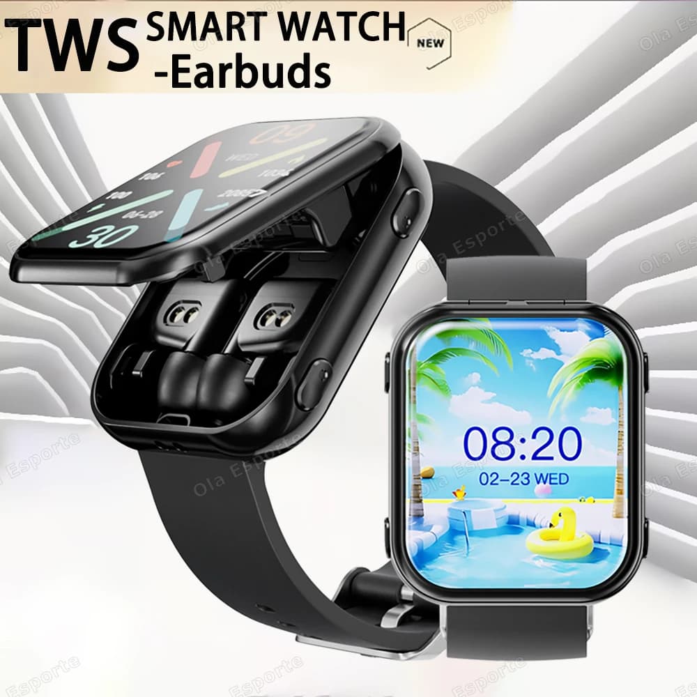Nuovo Smart Watch TWS Auricolare 2 in 1 Chiamata Bluetooth Monitoraggio della frequenza cardiaca Cuffie Riproduzione di musica Smartwatch sportivo impermeabile