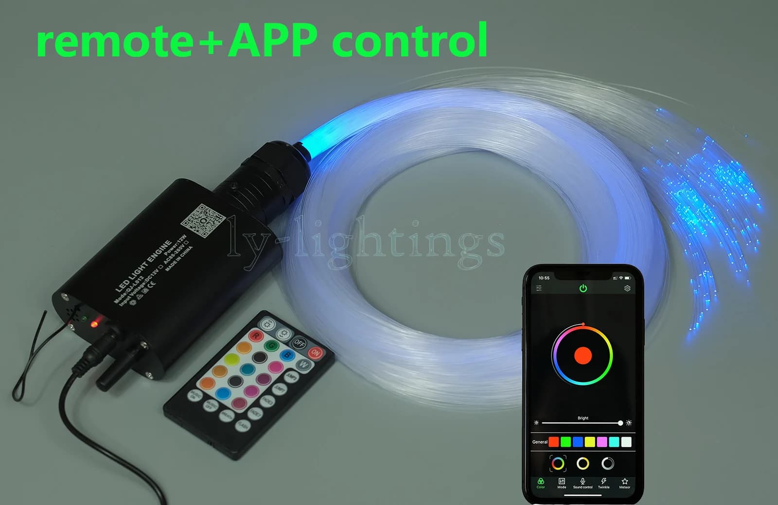 Kit Fai-da-te Luce a Fibra Ottica RGBW con Motore LED, 300 Fibre Ottiche PMMA da 0,75mm*3m, Telecomando + APP, Lampada da Sogno per Cameretta Bambini