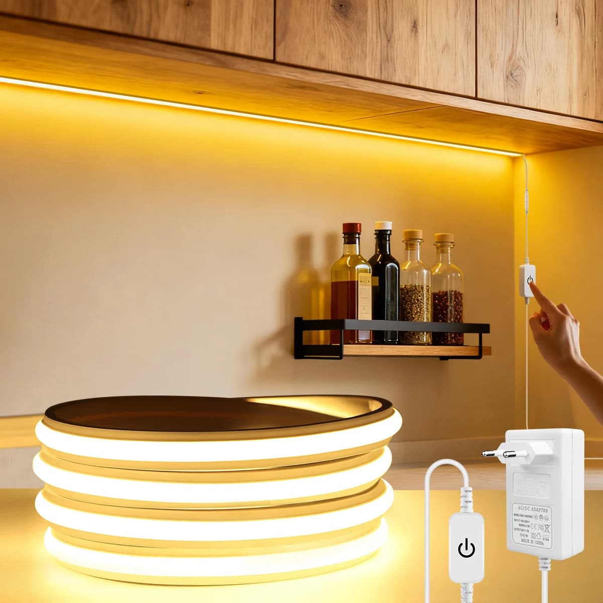 Newest 24V Touch Sensor Dimmable Pure Silicone Neon Lights COB LED Strip 280leds/m Self-adhesive Under Cabinet Light For Kitchen