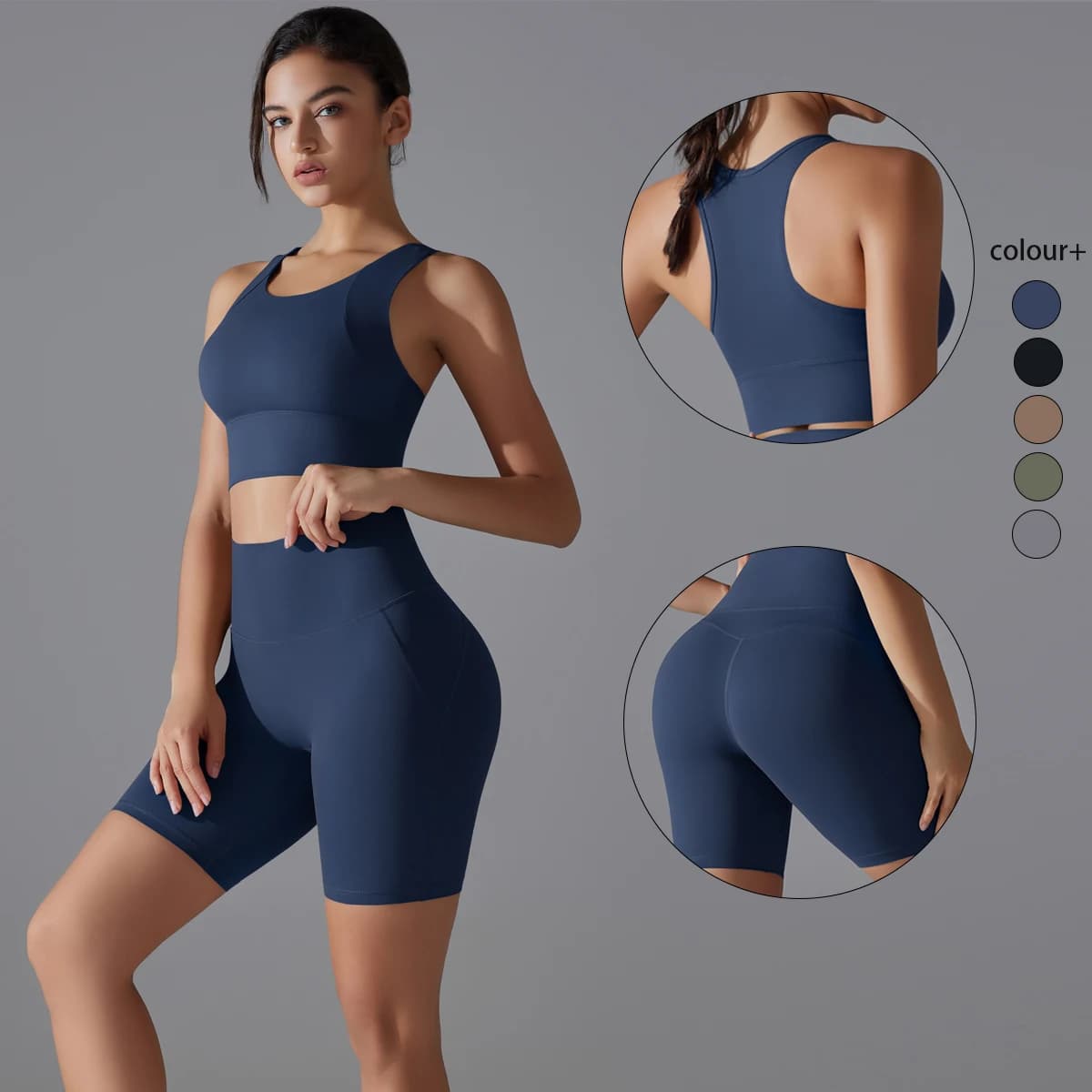 Tuta da Yoga Set sportivo palestra sport Crop top tinta unita Nylon Yoga reggiseno Running ciclismo sport palestra allenamento pantaloncini da Yoga