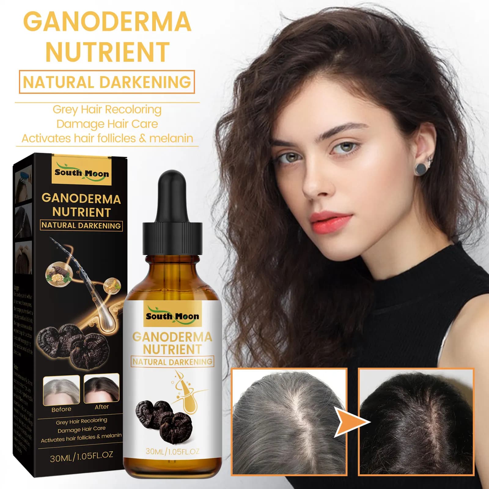 Nero Ganoderma Lucidum Liquido per capelli Pulito del cuoio capelluto Sporco Prevenire la perdita dei capelli Rafforzare le radici dei capelli Nutrire i follicoli piliferi Essenza per la cura