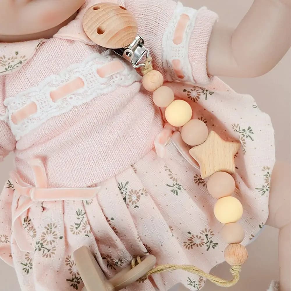 Clip per ciuccio Porta ciuccio Clip Porta ciuccio a stella Porta ciuccio per bambini Catena Porta capezzoli Clip in legno Massaggiagengive per bambini Cinghie per bambini