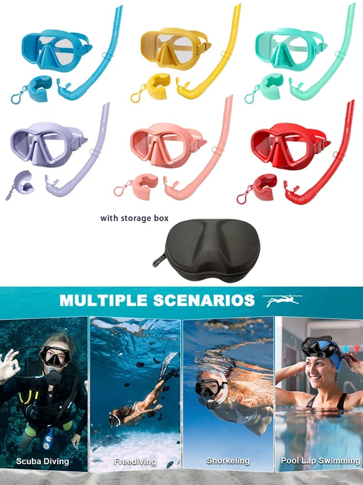 Professional underwater mask HD tempered glass for adults Scuba Snorkeling adjustable diving glasses for swimming + storage box