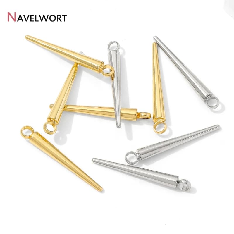 18K Gold Plated Brass Cone Charms Pendants,Jewelry Accessories,Bullet Spike Beads Charms For Earring Necklace Making Supplies