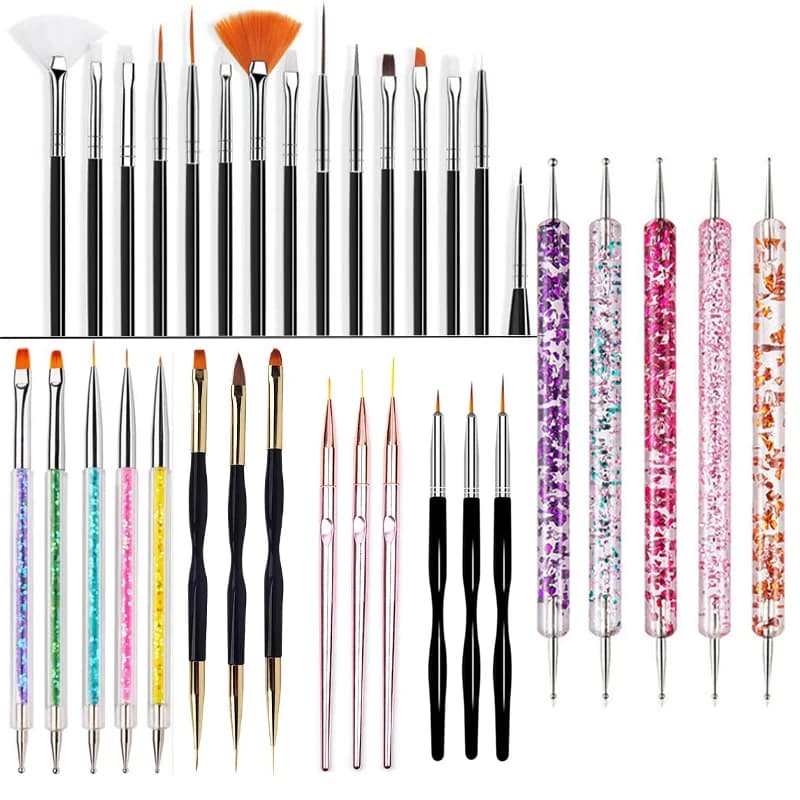 5/20 Pz Nail Art Brush Design Point Painting Drawing Pen Drawing FlatFan Liner UV Acrylic Gel Nail Polish Manicure Tools