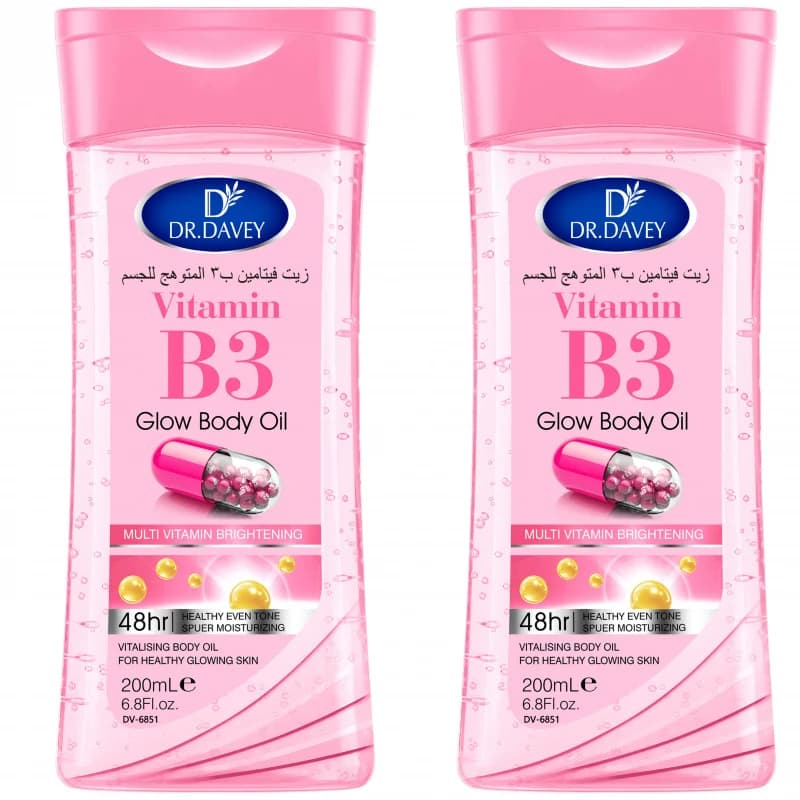 2 pieces of body oil brightening to vitamin B3 DR.DAVEY, moisturizing and nourishing for the skin, great capacity for use throughout the body, face, hands.