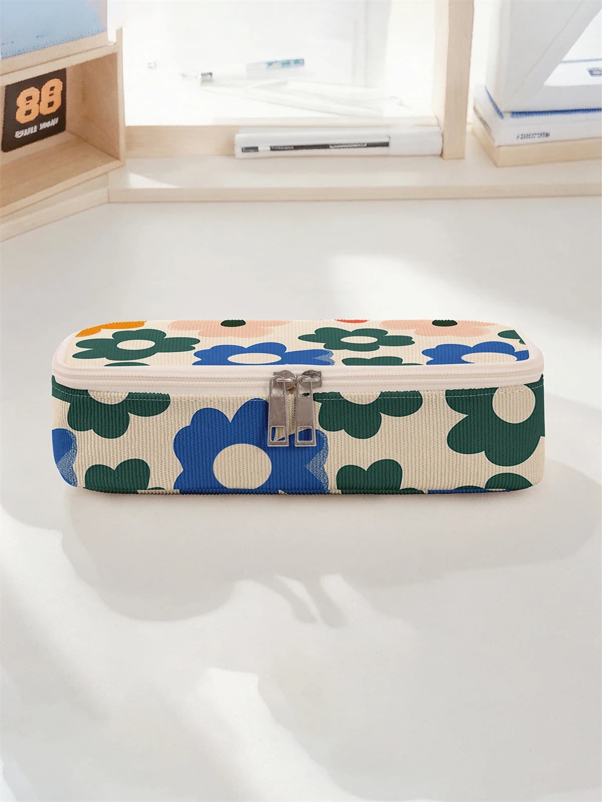 Astuccio per matite di grande capacità con stampa di motivi floreali, borsa multifunzionale durevole, scatola portaoggetti portatile con cerniera
