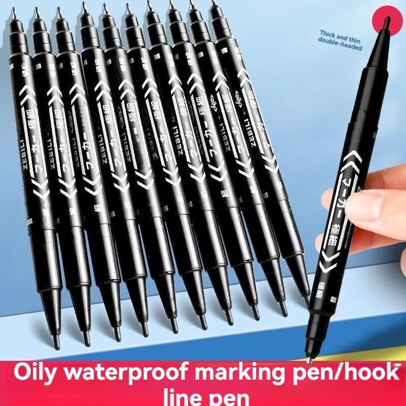10Pcs/set Double Tip Art Black Blue ink Permanent Paint Marker Pen for Plastic Wood Stone Metal Glass Doodling Marking Graffiti