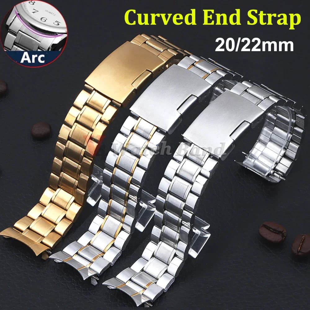 20mm 22mm Curved Strap Stainless Steel Watch Strap Women's Bracelet Universal Spare Strap with Tool Accessories
