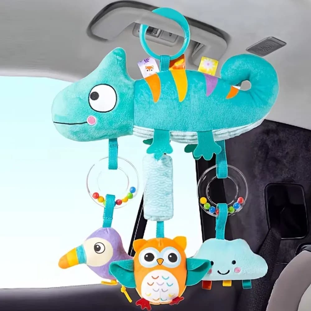 Soft Cartoon Animal Hanging Rattle Toy, Sensory Developmental Playset,with Crinkles & Squeakers for 0-3 Y Baby Shower & Birthday