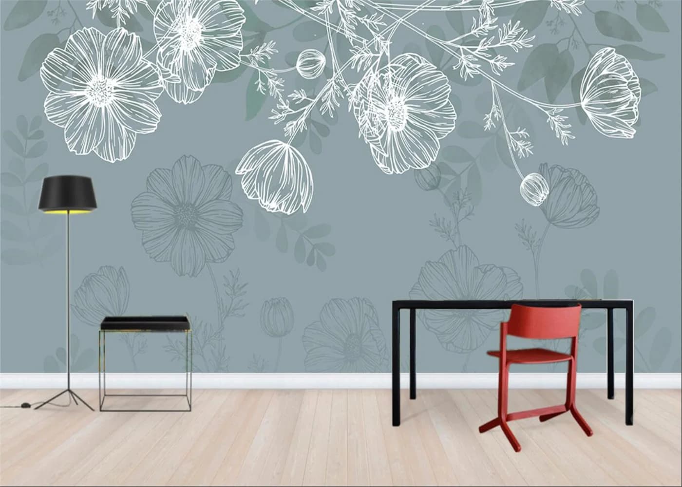 Carta da parati personalizzata dipinta a mano in stile retrò con fiori blu, decorazione da parete per TV, decorazione per la casa, carta da parati 3D