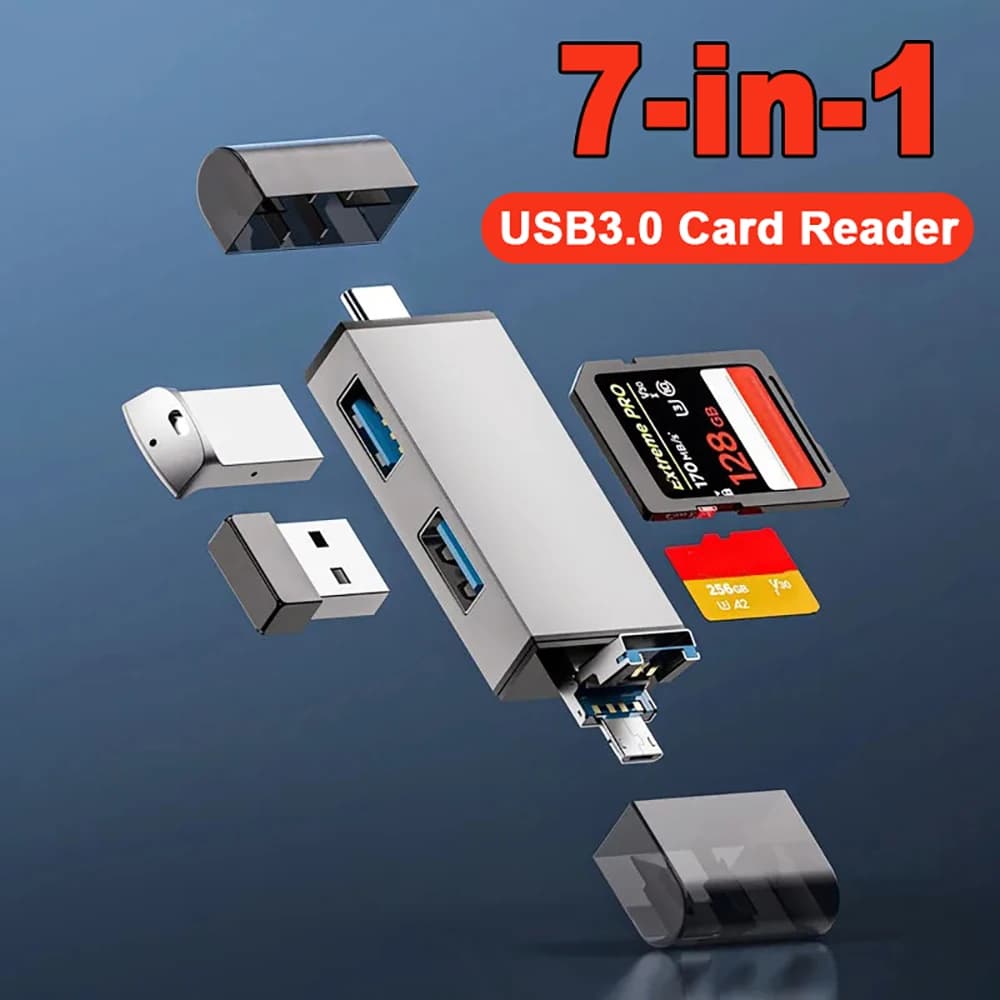 Lettore di schede SD TF USB 3.0 Adattatore OTG Chiavetta USB USB 3.0 2.0 Micro a Tipo C 7 in 1 Accessori per lettori di schede di memoria intelligenti