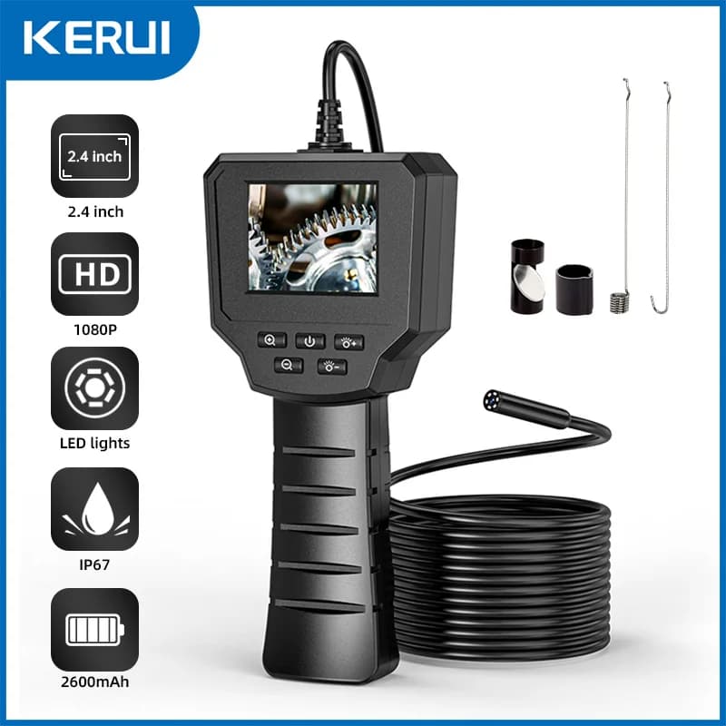 KERUI Telecamera per endoscopio industriale con schermo IPS da 2,4 pollici HD1080P Periscopio per ispezione tubi a lente singola per controllare fognature per auto