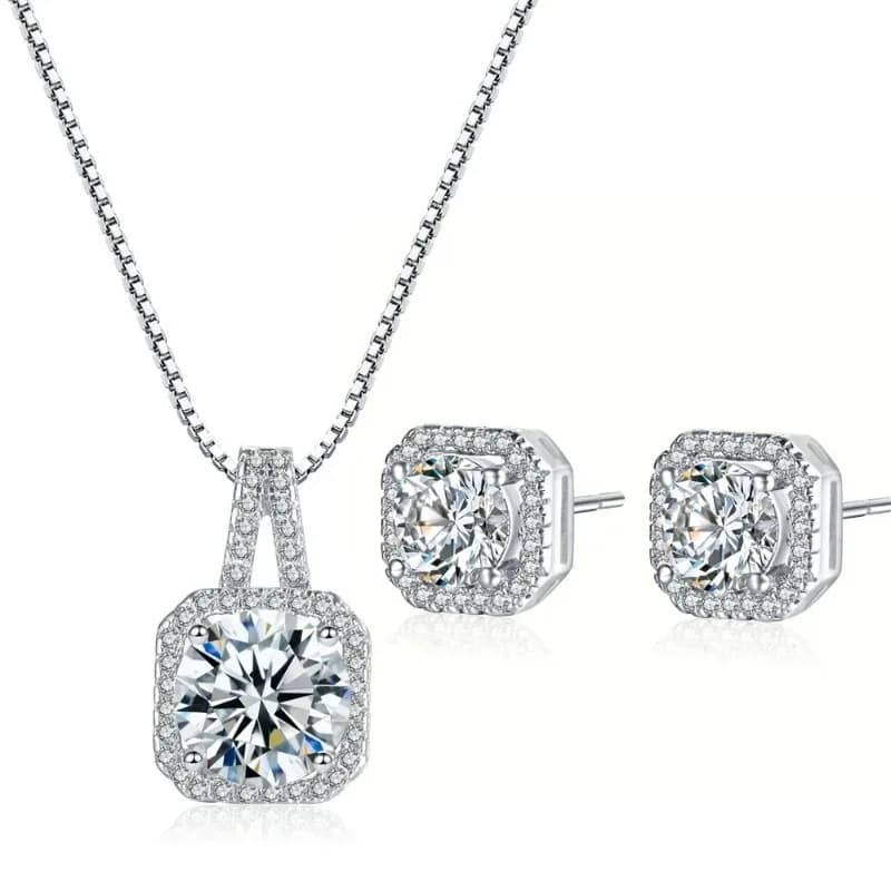 Set di gioielli da sposa con collana e orecchini in argento sterling 925 con cristalli quadrati per donne e ragazze, gioielli alla moda all'ingrosso