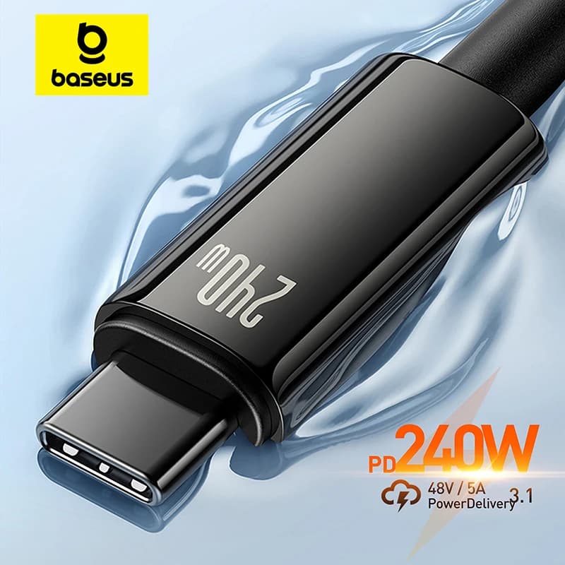 USB C Baseus cable from 240 W for iPhone 17 16 15 Plus Pro Max Supercharge for MacBook Type C cable for Samsung xiaomi