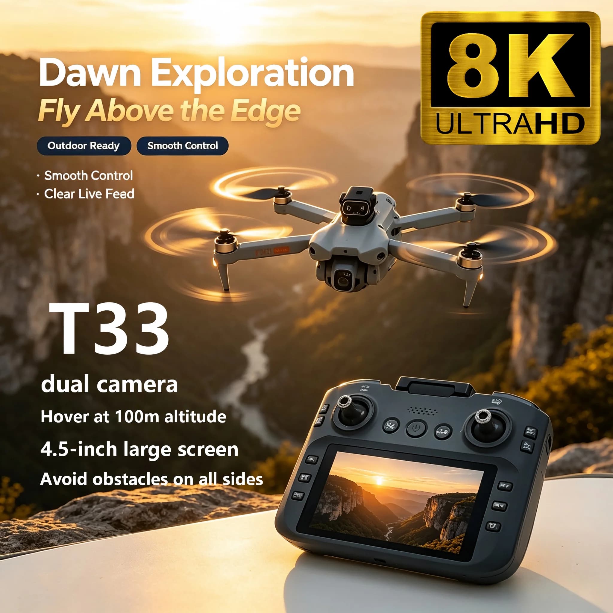 Nuovo Drone RC T33 2026 con Fotocamera 8K, Schermo da 5 Pollici, Quadricottero Pieghevole, Modalità Headless 3.7V, GPS FPV, Regalo Aereo