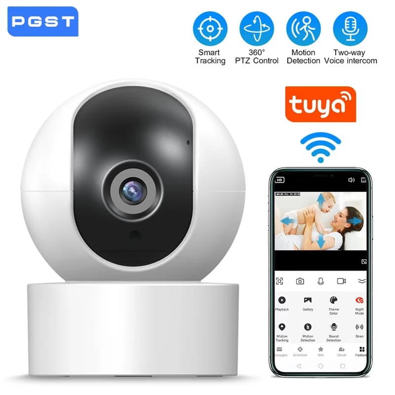 PGST 2MP 1080P Tuya IP WiFi Telecamera di protezione di sicurezza Telecamera di sorveglianza CCTV Smart Life Audio bidirezionale Visione notturna Baby Monitor
