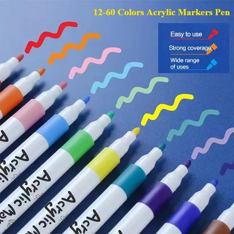 Set di pennarelli acrilici/12-60 colori/penna per acquerello artistico multiuso/essiccazione rapida/pennarello per pittura per studenti/forniture di cancelleria