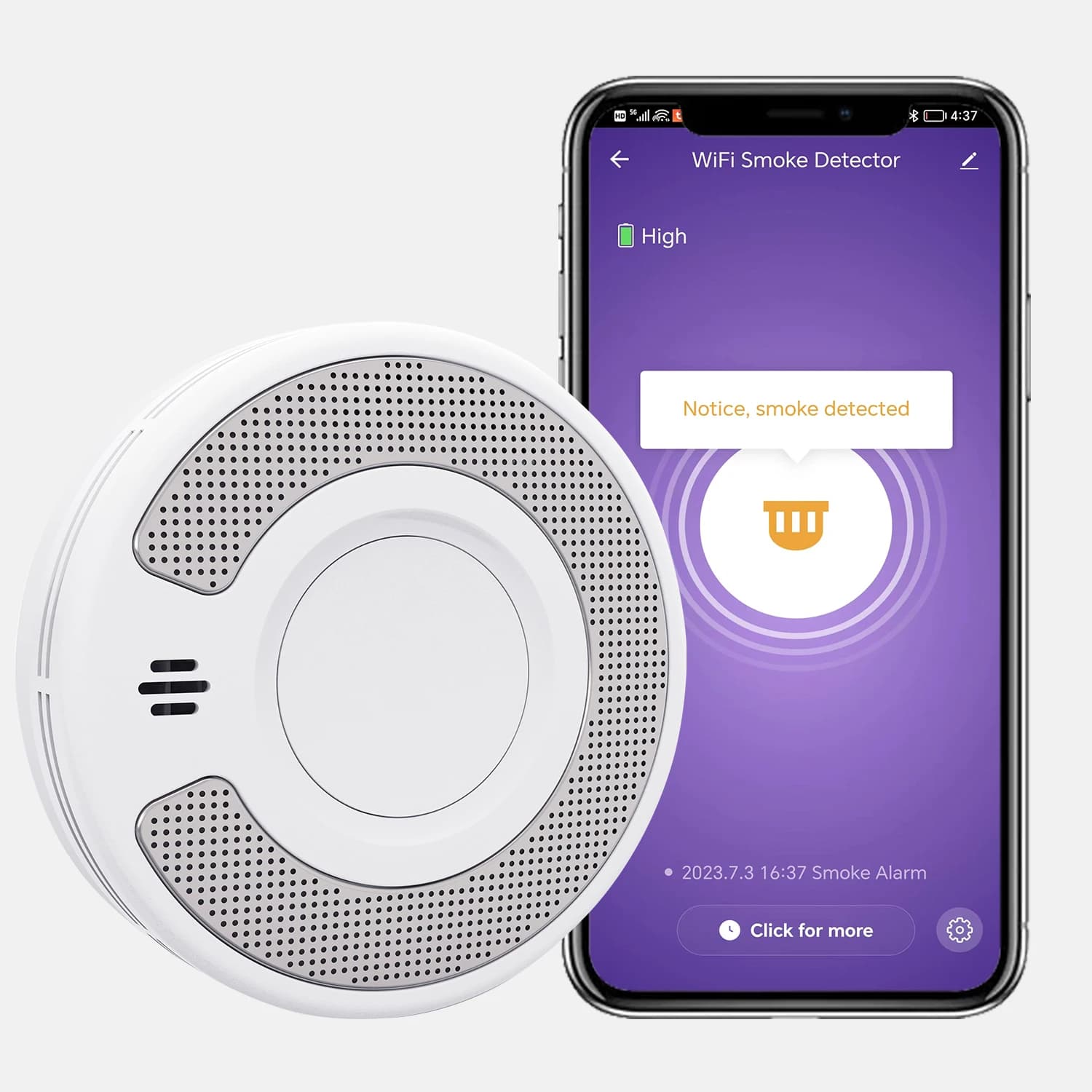 Rilevatore di fumo intelligente WiFi V-COME con controllo App Tuya, allarme fumo wi-fi con batteria al litio sigillata da 10 anni, CE EN 14604, VS03W