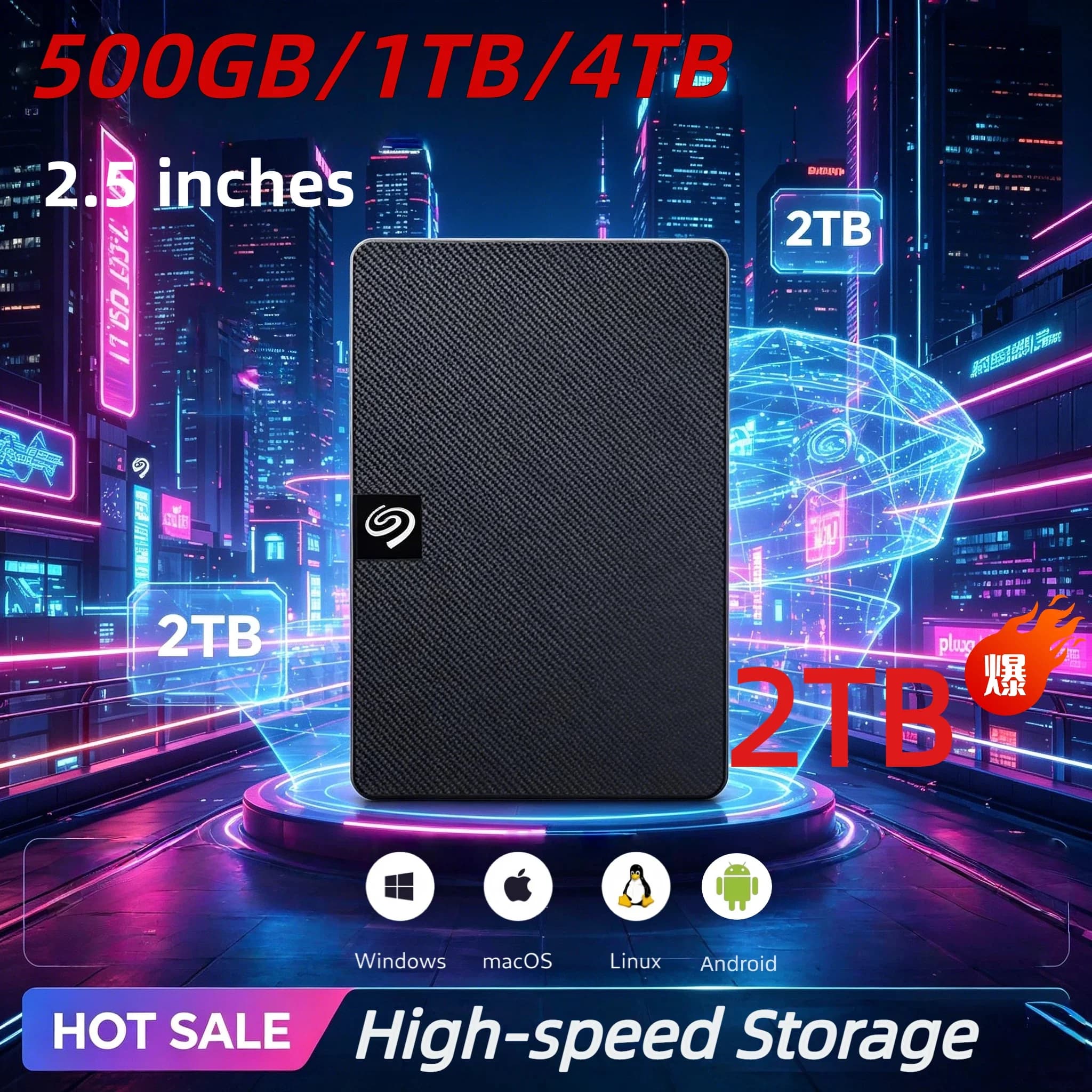 Disco Rigido Esterno Portatile OEM Seagate Expansion 500GB 1TB 2TB USB3.0 2.5 Pollici per Mac Xbox PS4 PS5