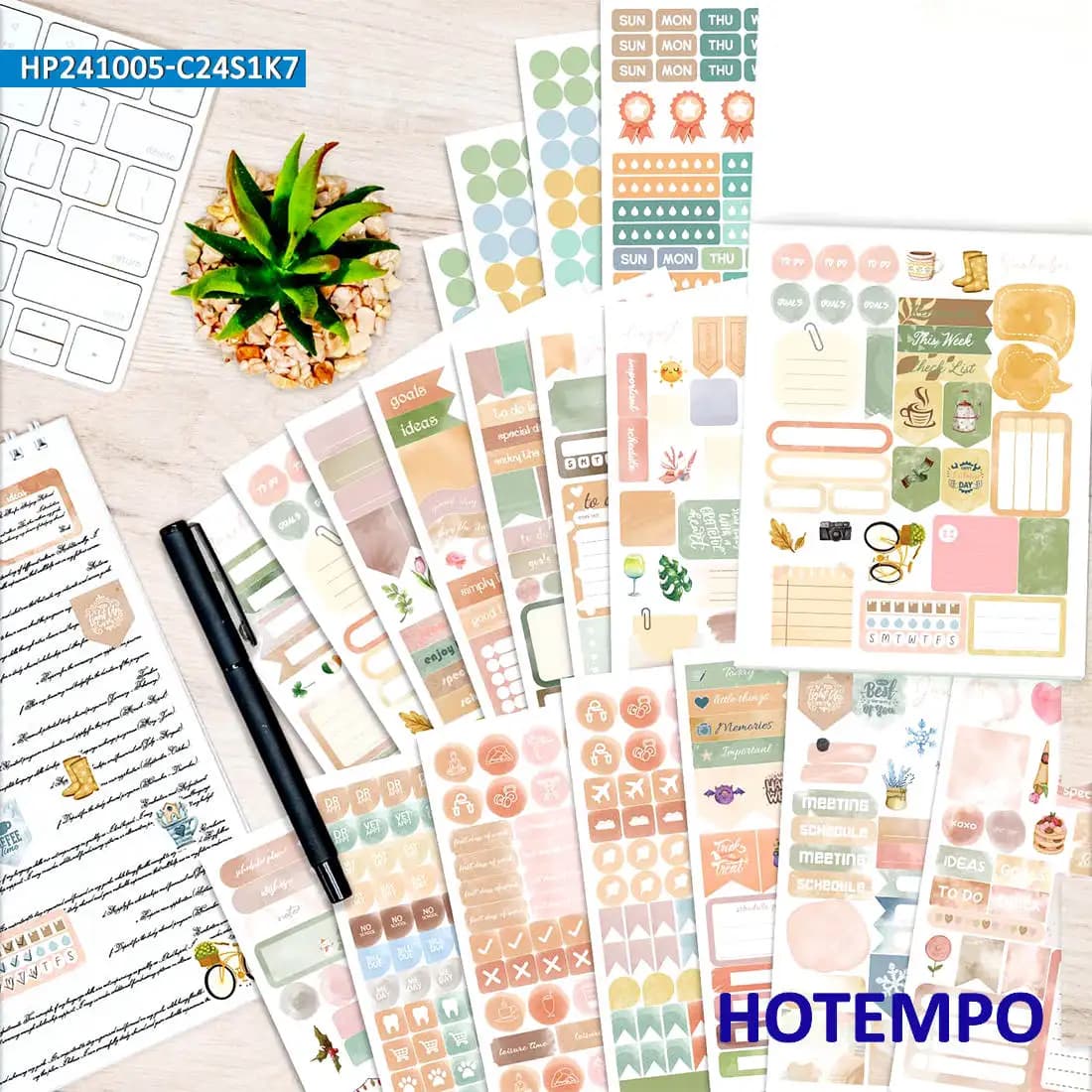 1700 pezzi, Retro acquerello stile Boemia, Piano annuale Scrapbook, Libro di adesivi Planner, Adatto per telefono, taccuino, cancelleria, diario, lavoro, squadra, giornale, vetro, Adesivi per laptop