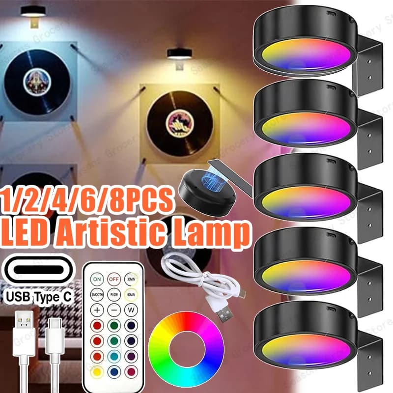 2 stili USB ricaricabile magnetico LED display decorativo luci artistiche telecomando senza fili dimmerabile decorazione da parete RGB