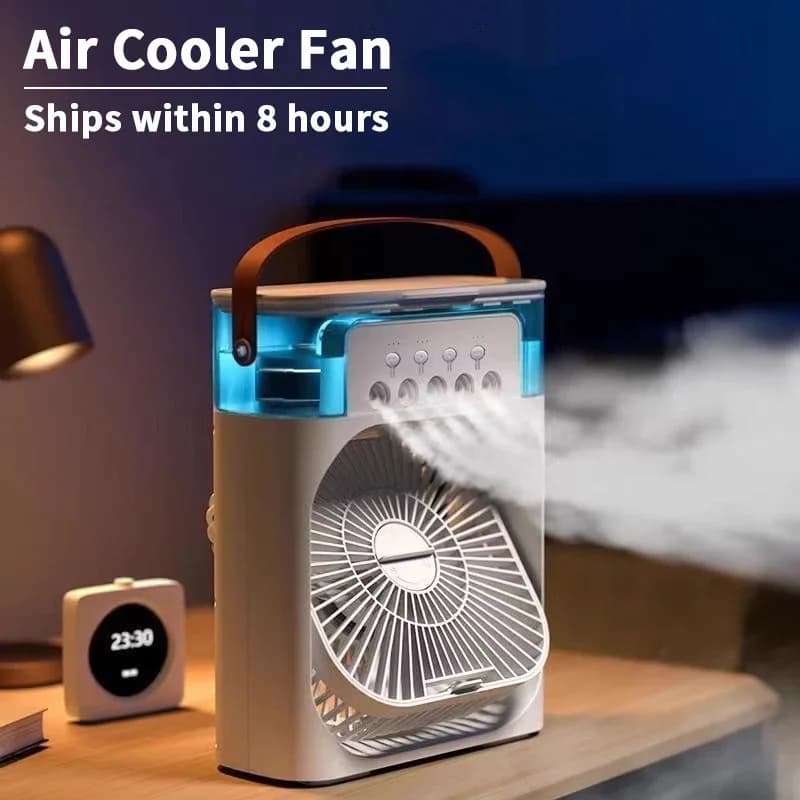 New 3-in-1 Fan/Humidifier/Mood Light, Home Mini Air Cooler, LED 7-Color Night Light, 3-Speed Fan, Office & Home Fan, Sleep Light