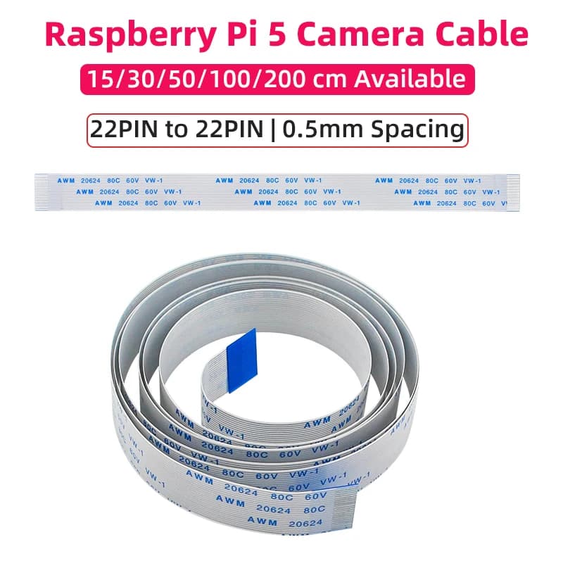 Camera cable Raspberry Pi 5 Flexible flat cable from 22 pin to 22 pin with 0.5 mm spacing Optional 15/30/50/100/200 cm for RPi Zero/5