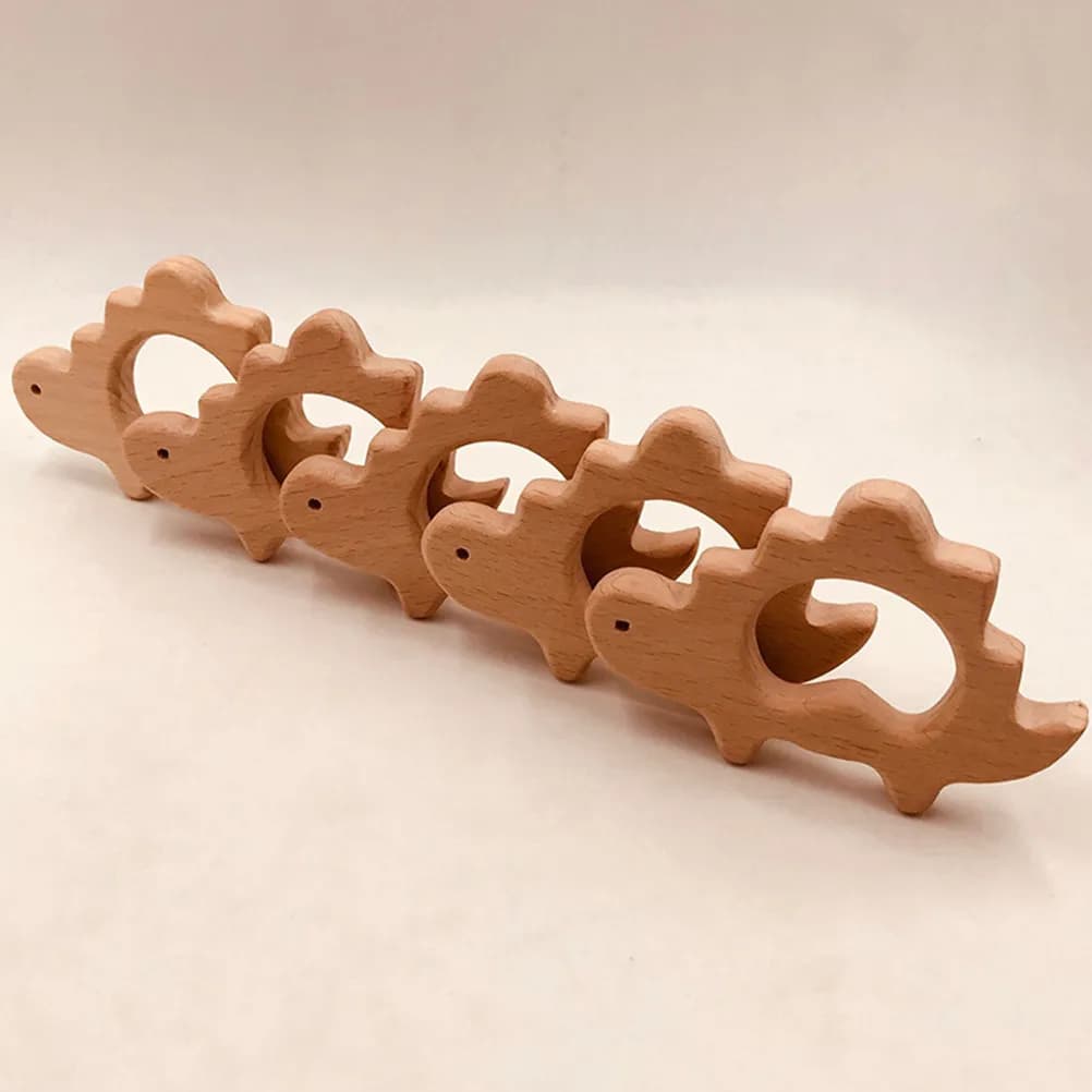 Set di 3 Massaggiagengive in Legno a Forma di Animale, Bastoncini Cavi per la Crescita dei Denti, Strumento per la Dentizione in Faggio, Accessorio per la Cura del Bambino