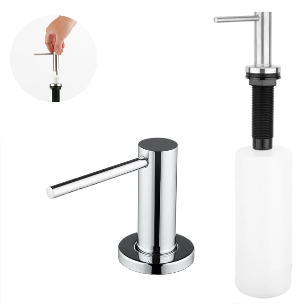 Dispenser di sapone liquido con bottiglia da 500 ml Pompa in acciaio inossidabile per lavello da cucina Dispenser di sapone cromato incorporato Accessori per lavello
