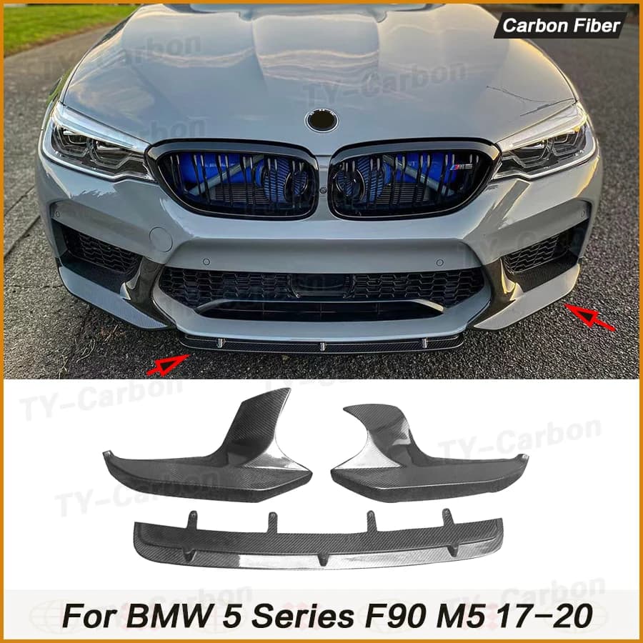 Vera fibra di carbonio paraurti anteriore labbro superiore laterale Splitter Canard Trim per BMW serie 5 F90 M5 Car Bodykit diffusore Spoiler2017-2020