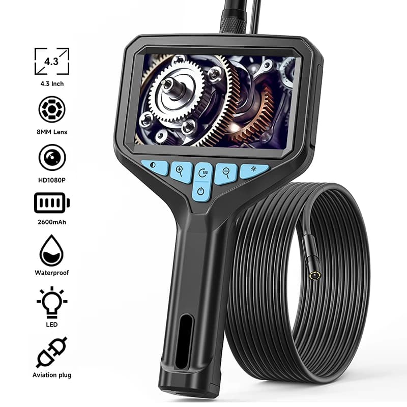 Endoscopio portatile industriale con schermo IPS da 4.3 '' 2M-100M HD1080P 8MM Fotocamera Batteria rimovibile Periscopio per ispezione tubi auto 8LED