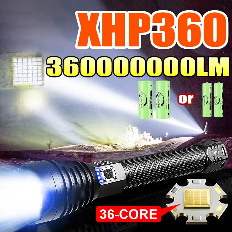 2025 XHP360 Torcia LED ad alta potenza Torcia LED ricaricabile USB Torce super potenti Lanterna tattica Torcia da campeggio