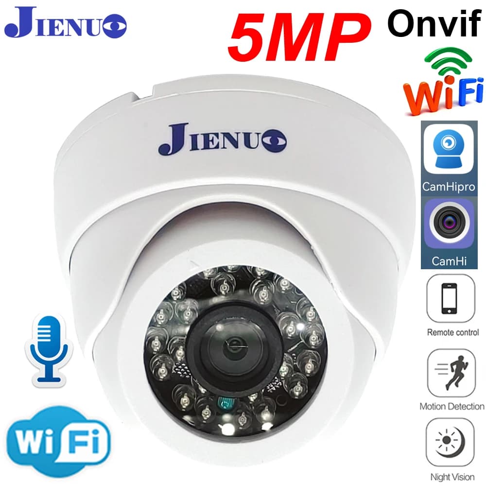 JIENUO Dome Wifi Telecamera IP 5MP Cctv Sorveglianza Video Sicurezza Audio Wireless IPCam Interno Infrarossi Onvif 2MP HD Home Cam CamHi