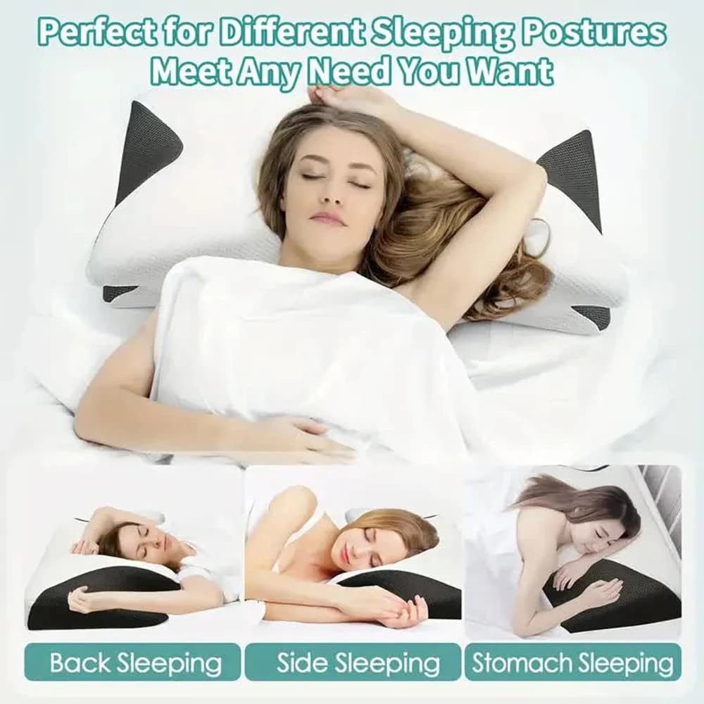 Home & Travel cervical care cushion – Butterfly shaped memory foam neck cushion with massage knots and removable lining
