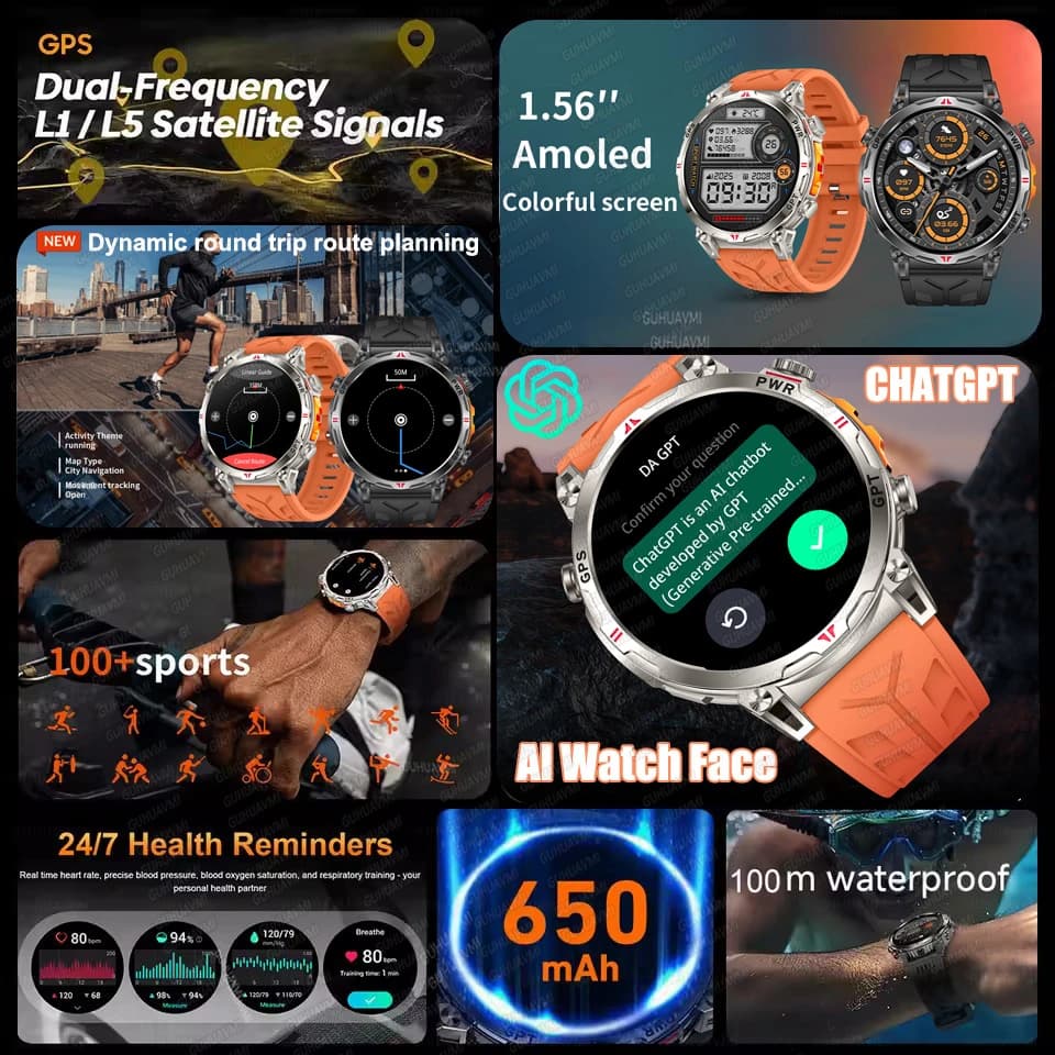 Smartwatch Military Ultra 2026 for Men, Waterproof 10ATM, Tracker Fitness for Outdoor Sports, Health Monitoring, Bluetooth Calls