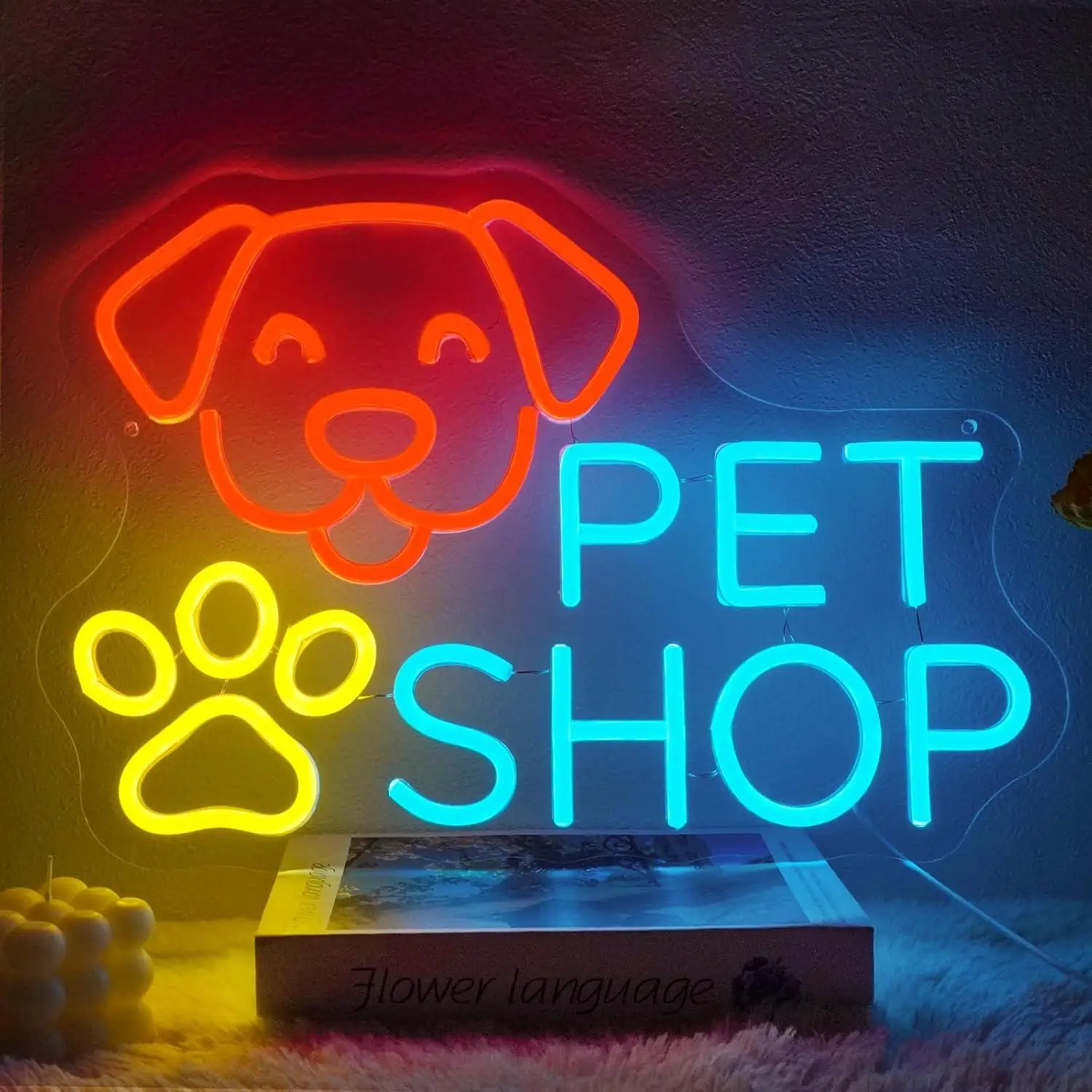 Insegna al Neon Dimmerabile per Negozio di Animali, Insegna Luminosa al Neon per Toelettatura Animali, per Salone di Bellezza per Animali, Asilo Nido per Cani, Spa per Cani e Gatti, Decorazione Negozio, Regali