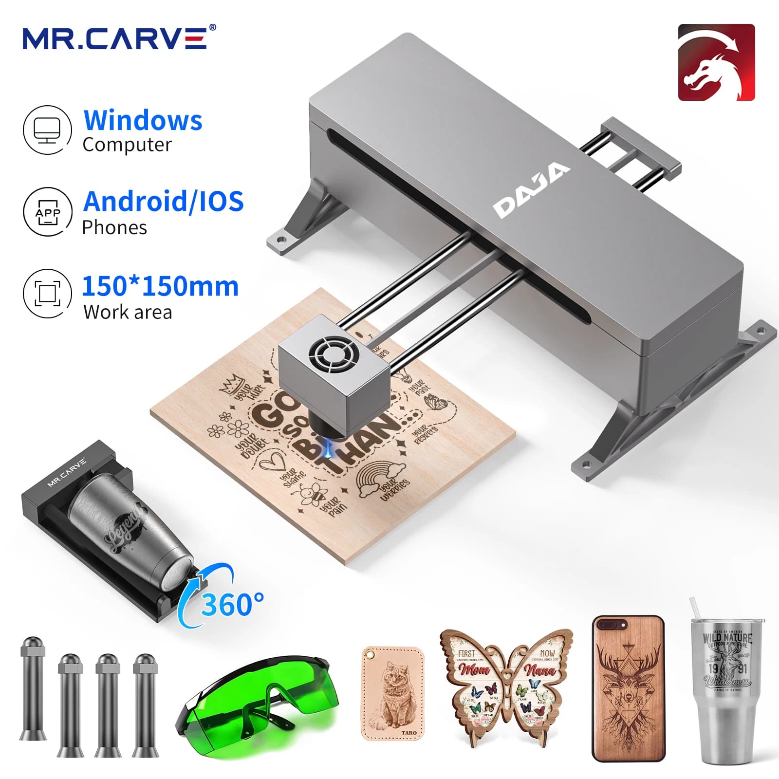New DAJA DJ7 Laser Engraver CNC 5W Machine To Engrave FAI Laptop For Metal Painted Leather Plastic Glass Slab Engraving