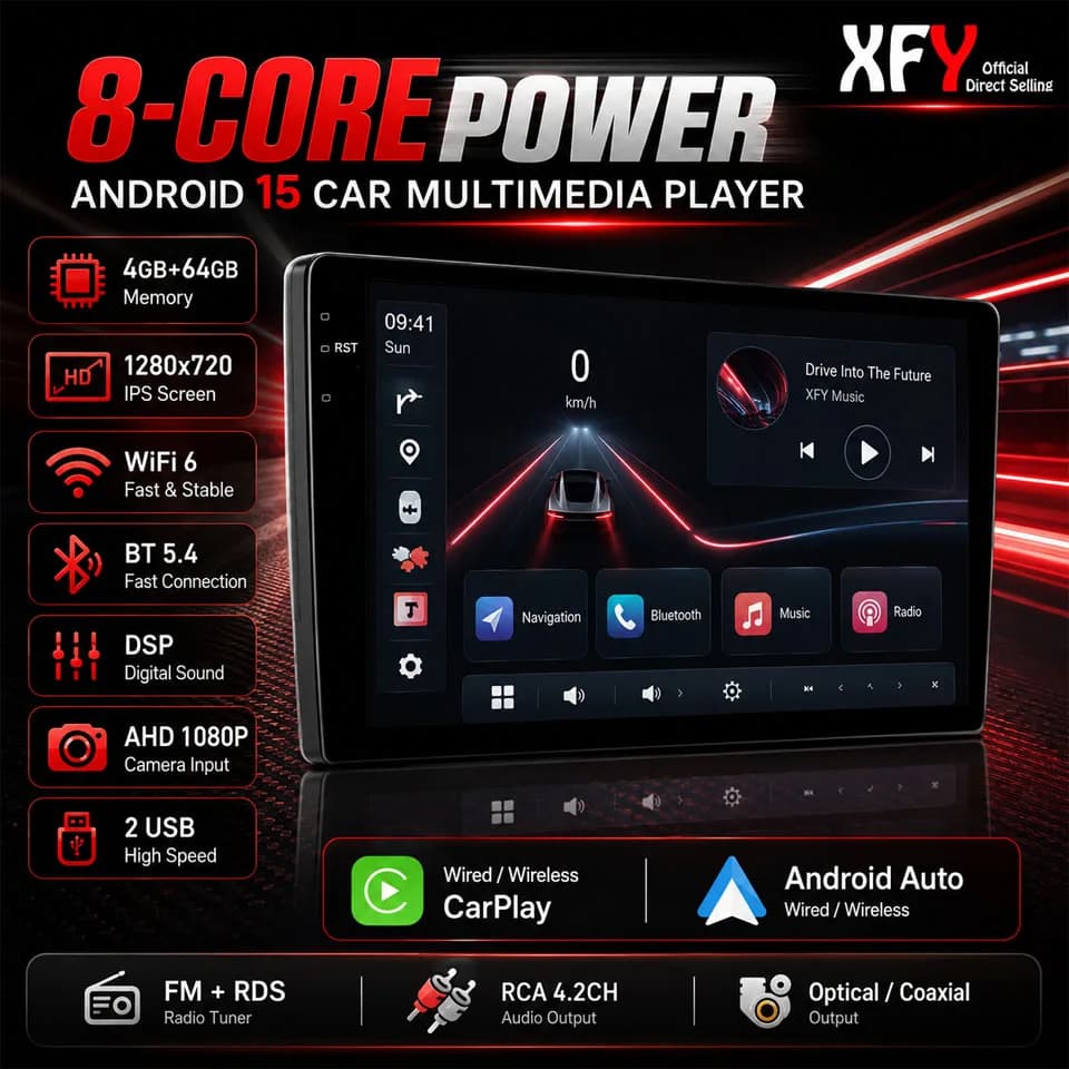 Autoradio Android 15 Universale 9/10 Pollici con CarPlay, Android Auto, GPS, Lettore Multimediale 2 DIN, WiFi, Schermo QLED, BT