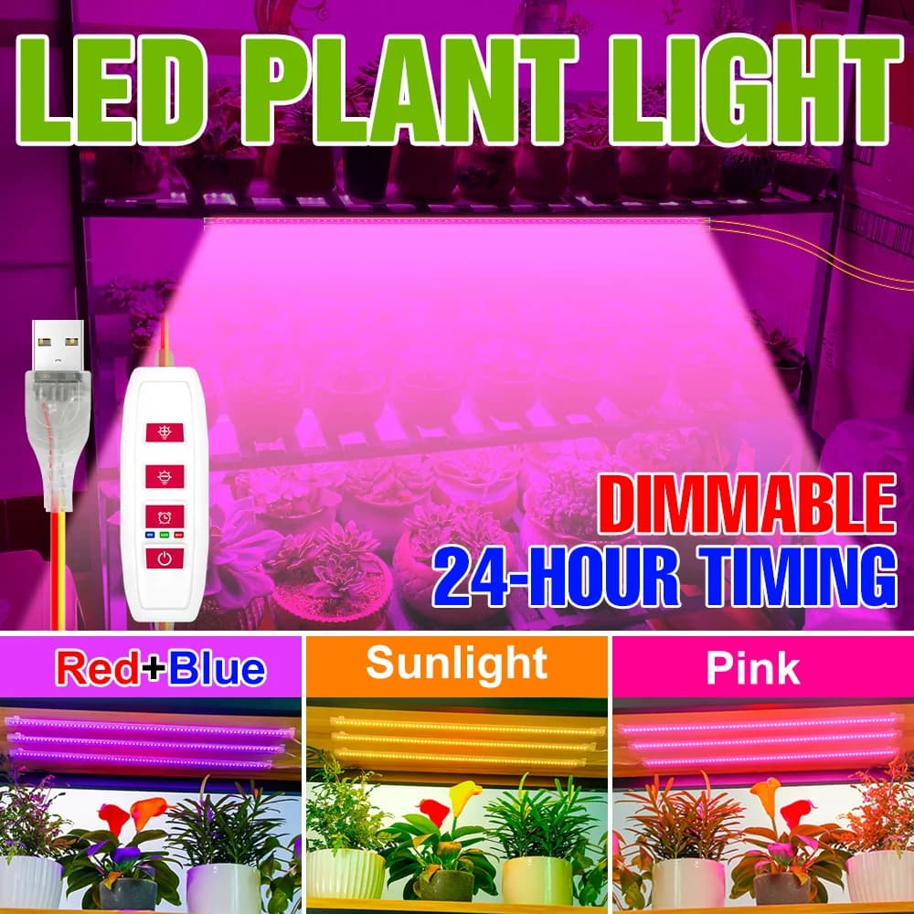 LED Lamp for Cultivation Plants, Complete Spectrum, USB, Filling Light for Interior, 5V Dimmable, for Fat Plants, Seeds, Flowers, Cactus