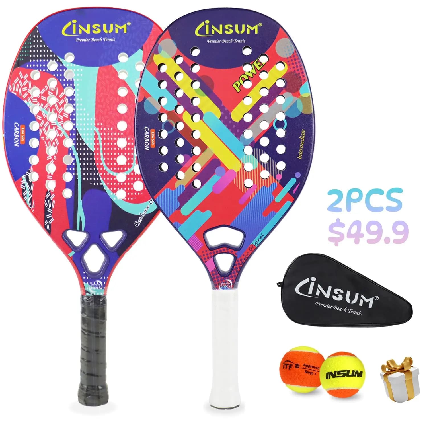 INSUM Beach tennis rack EVA SOFT Carbon 22mm HR3 Core High quality beach tennis rack for women Beginner